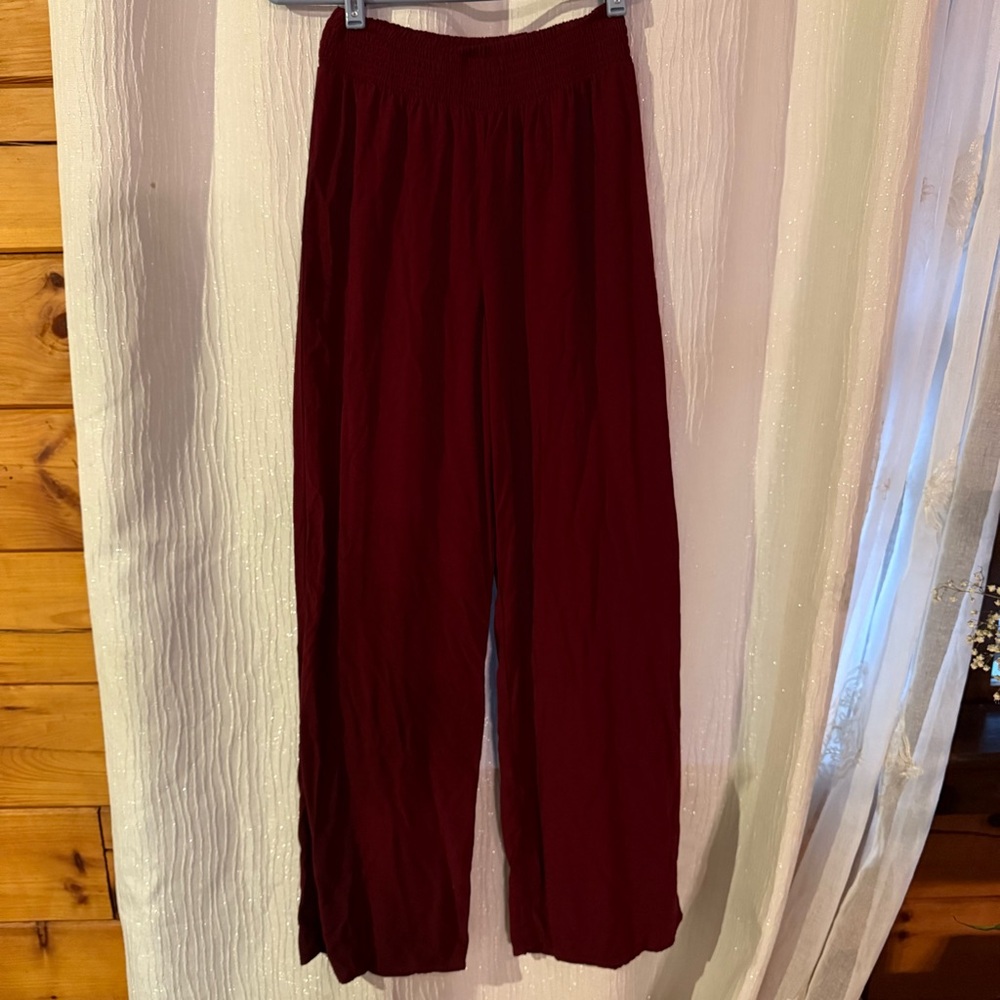 Like to Be Spoiled Dark Red Pants with Relaxed Fit and Elastic Waist
